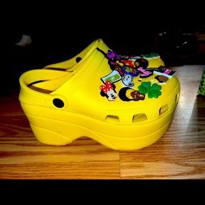 Platform crocs. Worn once. Come with extra Jibits